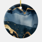 Blauwe waterverf met goudkleurige vlekken keramisch ornament (Achterkant)