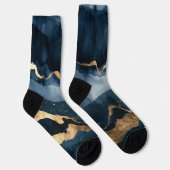 Blauwe waterverf met goudkleurige vlekken sokken (Rechts)