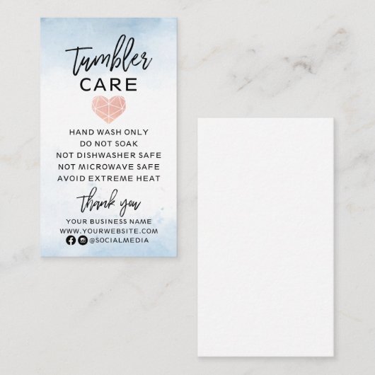Blauwe Waterverf met Heart Tumbler Care Visitekaartje (Voorkant / Achterkant)