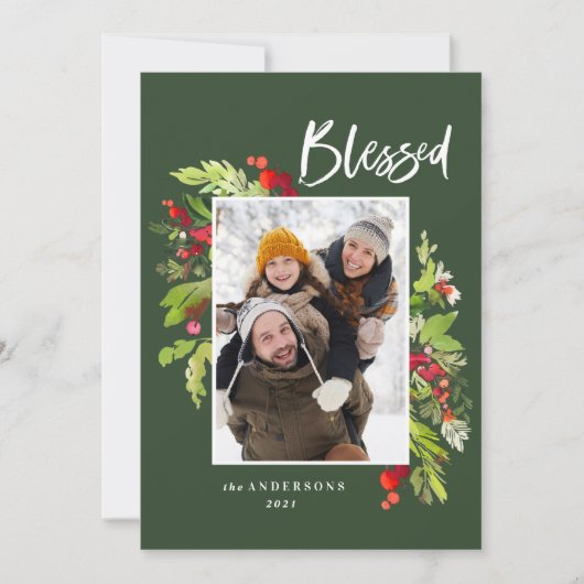 Blauwe waterverf met kerstmis feestdagenkaart (Voorkant)