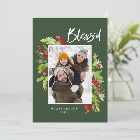 Blauwe waterverf met kerstmis feestdagenkaart (Staand voorkant)