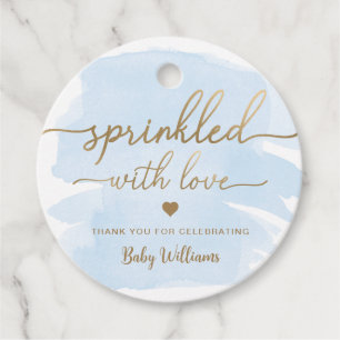 Blauwe Waterverf met liefdesBaby shower Bedankjes Labels