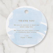 Blauwe Waterverf met liefdesBaby shower Bedankjes Labels (Achterkant)