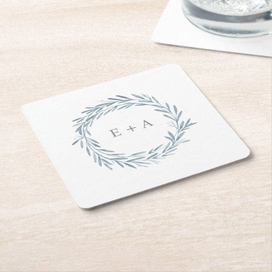 Blauwe Waterverf met monogram weddenschap Kartonnen Onderzetters (Schuin)