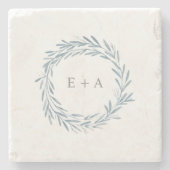 Blauwe Waterverf met monogram weddenschap Stenen Onderzetter (Voorkant)