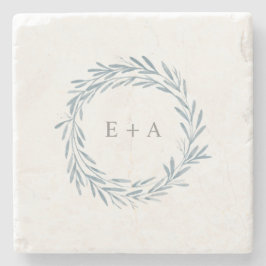 Blauwe Waterverf met monogram weddenschap Stenen Onderzetter