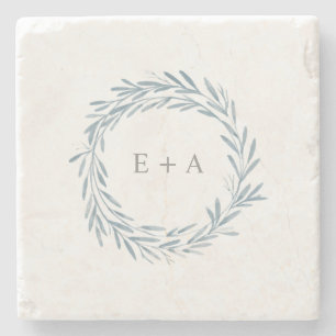 Blauwe Waterverf met monogram weddenschap Stenen Onderzetter