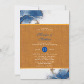 Blauwe Waterverf met rustkoper Agate Wedding Invit Kaart (Voorkant)