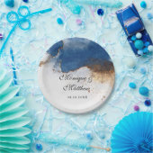 Blauwe Waterverf met rustkoper Papieren Bordje (Feest)