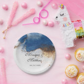 Blauwe Waterverf met rustkoper Papieren Bordje (Feest)