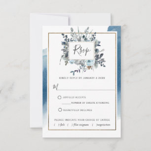 Blauwe Waterverf met / uit Maaltijden keuzes RSVP- RSVP Kaartje