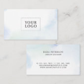 Blauwe Waterverf Minimale Logo Visitekaartje (Voorkant / Achterkant)