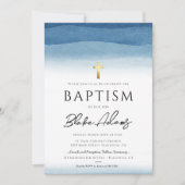 Blauwe Waterverf minimalistische jongensdoop Kaart (Voorkant)
