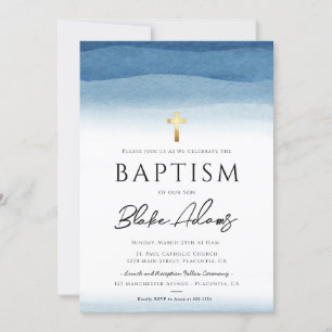 Blauwe Waterverf minimalistische jongensdoop Kaart
