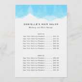 Blauwe Waterverf Mode Biz-prijslijst Menu (Achterkant)