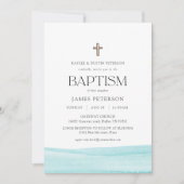 Blauwe Waterverf Modern Boy Baptism Kaart (Voorkant)