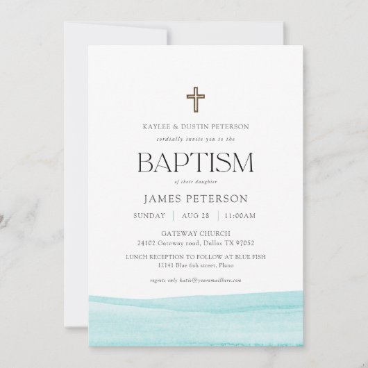 Blauwe Waterverf Modern Boy Baptism Kaart (Voorkant)