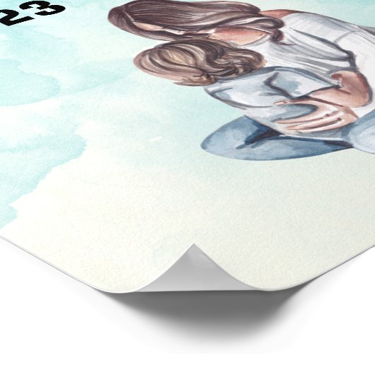 Blauwe Waterverf Modern Moederdag Poster (Hoek)