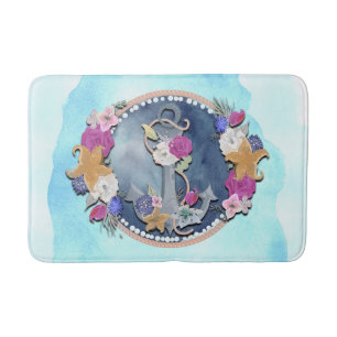Blauwe Waterverf Modern Nautical Floral Anchor Badmat