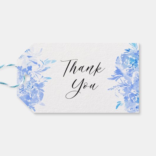 Blauwe Waterverf Modern Wedding Dank u Cadeaulabel (Achterkant Horizontaal)