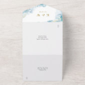 Blauwe Waterverf Moderne Gouden Bruiloft All In One Uitnodiging (Buitenkant)