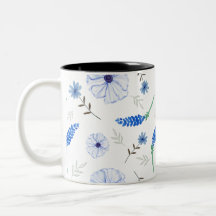 Blauwe Waterverf Mok met Wilde Bloemen