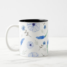 Blauwe Waterverf Mok met Wilde Bloemen