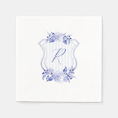 Blauwe Waterverf Monogram Bloemenservetten Servet (Voorkant)