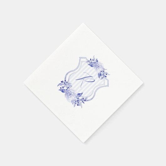 Blauwe Waterverf Monogram Bloemenservetten Servet (Hoek)