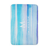 Blauwe Waterverf monogram & familienaam Badmat (Voorkant Verticaal)