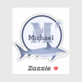 Blauwe Waterverf Monogram, naam, haai en kwallen Sticker (Vel)