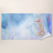 Blauwe Waterverf Monogram Strandlaken (Voorkant)