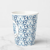 Blauwe Waterverf Monogrammed Crest Vrijgezellenfee Papieren Bekers (Links)