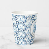 Blauwe Waterverf Monogrammed Crest Vrijgezellenfee Papieren Bekers (Rechts)