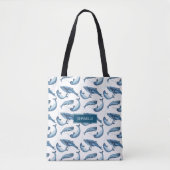 Blauwe Waterverf Monogrammed Whale en Narwhal Tote Bag (Voorkant)