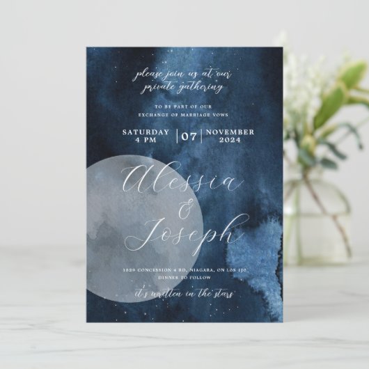 Blauwe Waterverf Moon Celestial Kaart (Staand voorkant)