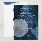 Blauwe Waterverf Moon Celestial Kaart (Voorkant / Achterkant)