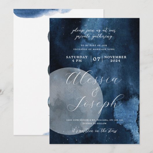 Blauwe Waterverf Moon Celestial Kaart (Voorkant / Achterkant)