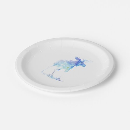 Blauwe waterverf Moose afbeelding Papieren Bordje (Gekanteld)