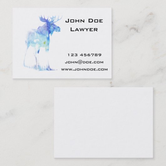 Blauwe waterverf Moose afbeelding Visitekaartje (Voorkant / Achterkant)