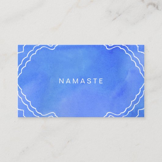 Blauwe Waterverf Namaste Yoga Instructor Visitekaartje (Voorkant)