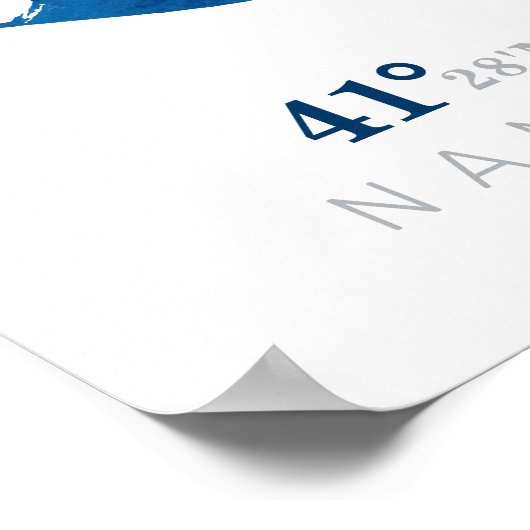 Blauwe Waterverf Nantucket-kaart met coördinaten Poster (Hoek)