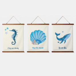 Blauwe Waterverf Nautisch Collectie Hangend Wandkleed