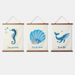 Blauwe Waterverf Nautisch Collectie Hangend Wandkleed