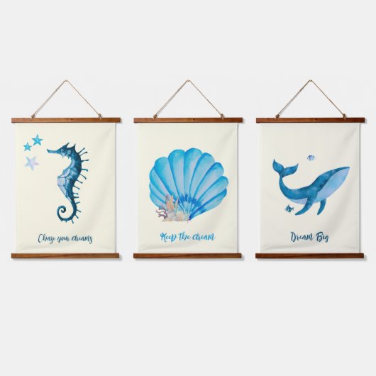 Blauwe Waterverf Nautisch Collectie Hangend Wandkleed (Driedubbel)