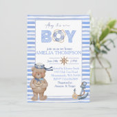 Blauwe waterverf nautische beer anker baby shower kaart (Staand voorkant)