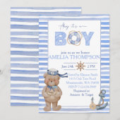 Blauwe waterverf nautische beer anker baby shower kaart (Voorkant / Achterkant)