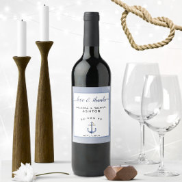 Blauwe Waterverf ⚓ Nautische bruiloft Wijn Etiket