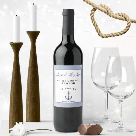 Blauwe Waterverf ⚓ Nautische bruiloft Wijn Etiket