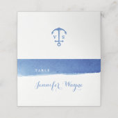 Blauwe waterverf nautische strand bruiloft plaats  plaatskaartje (Buitenkant ongevouwen)